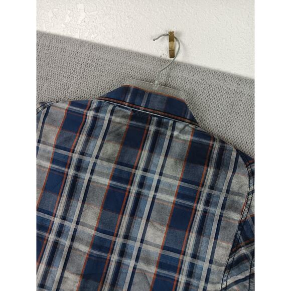 Rock & Roll Cowboy Western Shirt Mens M Smoke Plaid Blue Pearl Snap Embroidered - Picture 8 of 13